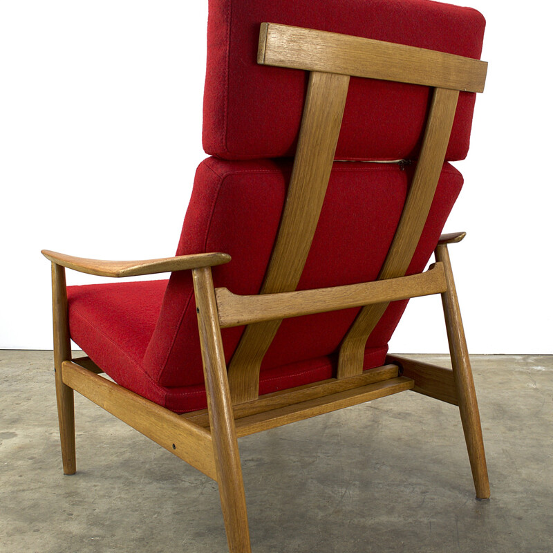 FD-164 Cado armchair in teak and red fabric, Arne VODDER - 1960s