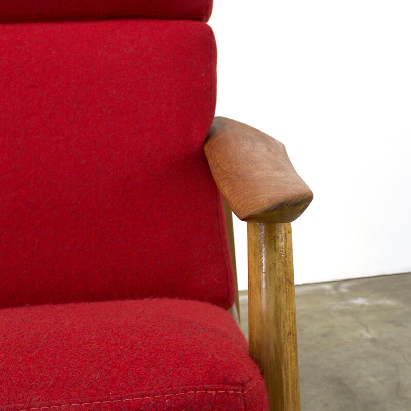 FD-164 Cado armchair in teak and red fabric, Arne VODDER - 1960s