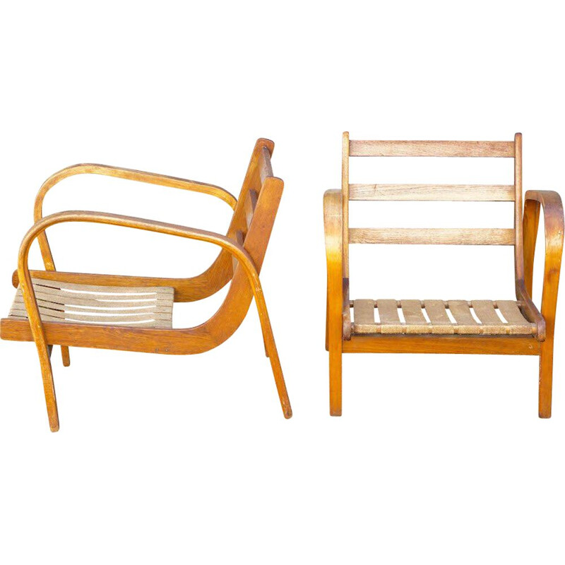 Pair of vintage armchairs by K.Kropacek and Kozelka, CZ 1940s