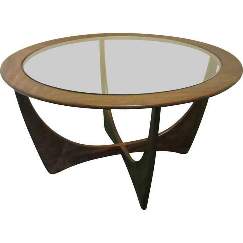 Round vintage teak coffee table with glass by G-Plan