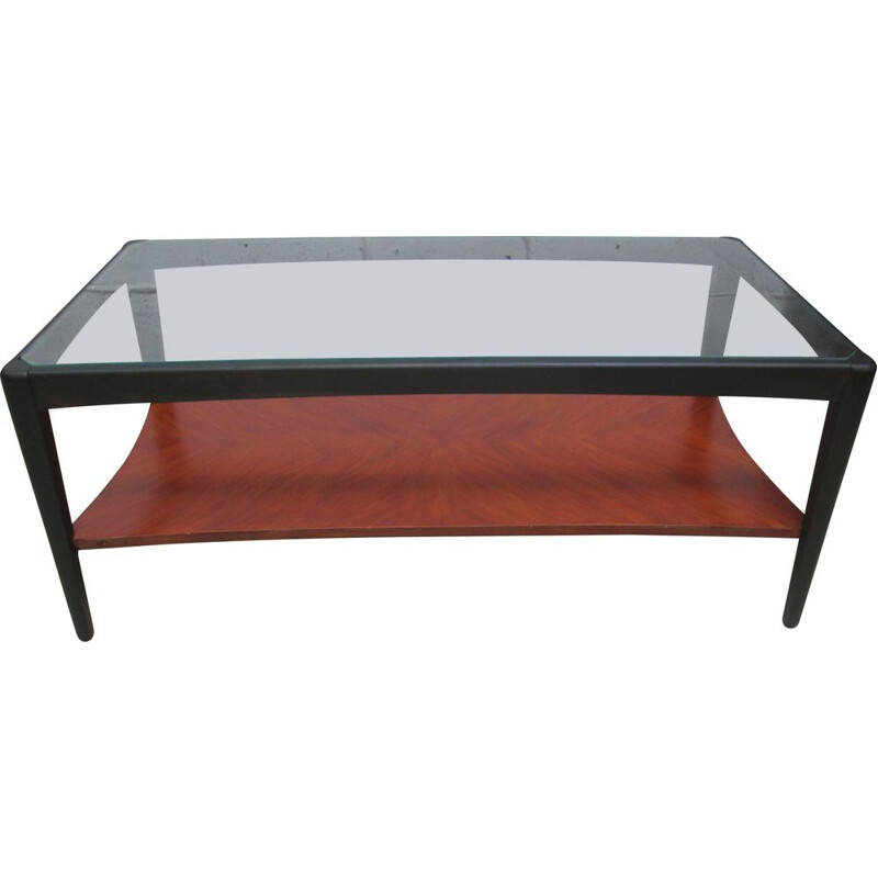 Black teak and glass vintage coffee table