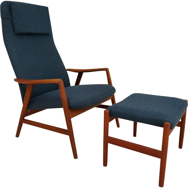 Danish vintage "Kontur" armchair and ottomane by Alf Svensson for Fritz Hansen, 1970s