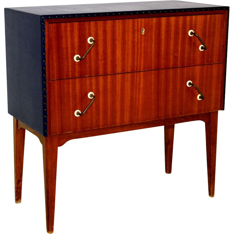 Vintage teak and leatherette chest of drawers, Sweden 1950