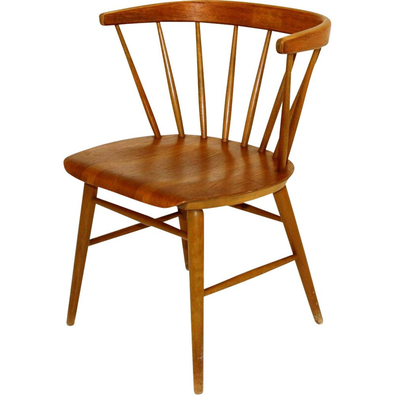 Vintage beechwood and teak chair by Wiggels, 1950