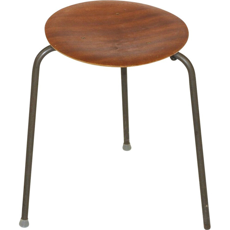 Vintage industrial stool in teak and black metal, Sweden 1960