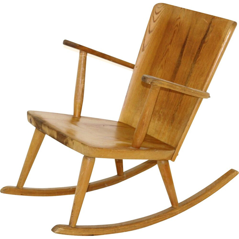 Vintage pine rocking chair by Göran Malmvall, Sweden 1950