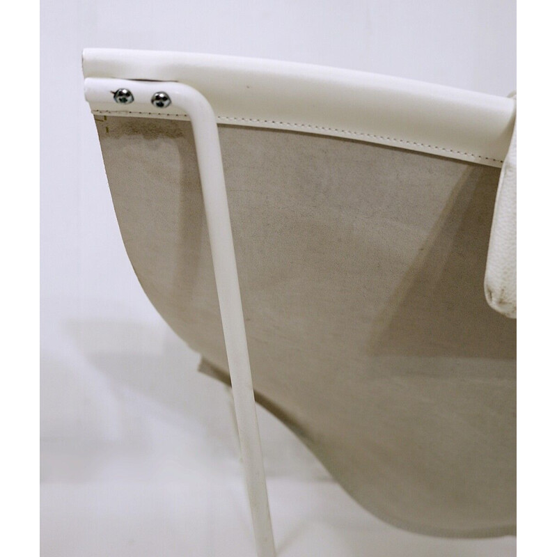 "Semana" vintage lounge chair in white leather and steel by David Weeks for Habitat UK