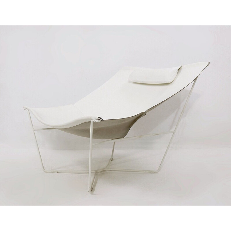 Fauteuil lounge vintage "Semana" en cuir blanc et acier par David Weeks pour Habitat UK