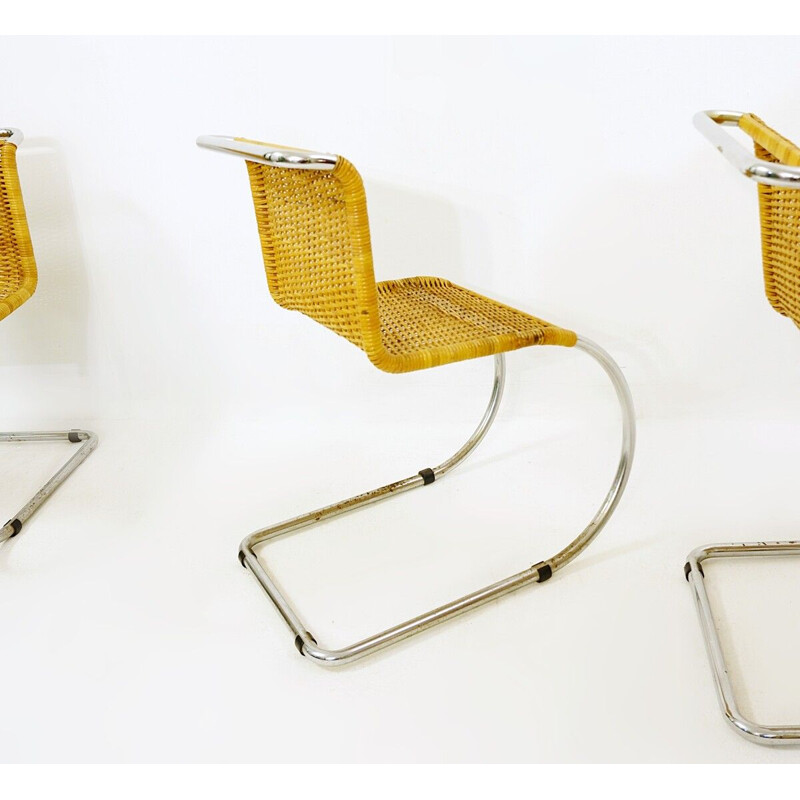 Ensemble de 4 chaises en rotin par Mies van der Rohe pour Tecta, 1960