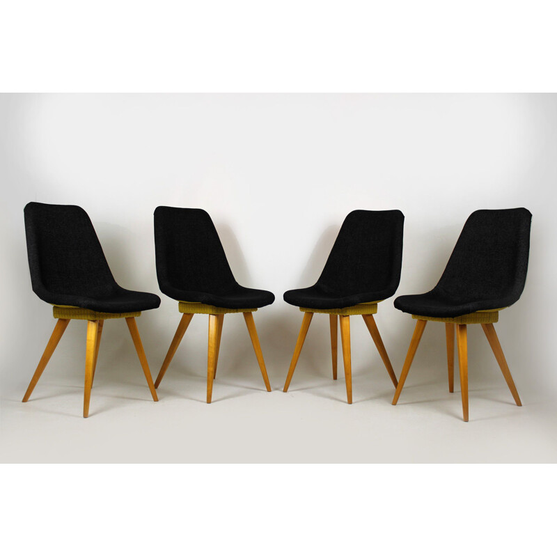 Set of 4 mid-century grey & yellow chairs from Drevovyroba Ostrava, Czechoslovakia 1960s