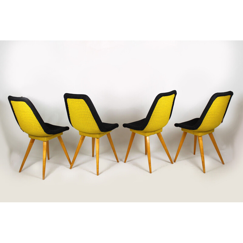 Set of 4 mid-century grey & yellow chairs from Drevovyroba Ostrava, Czechoslovakia 1960s