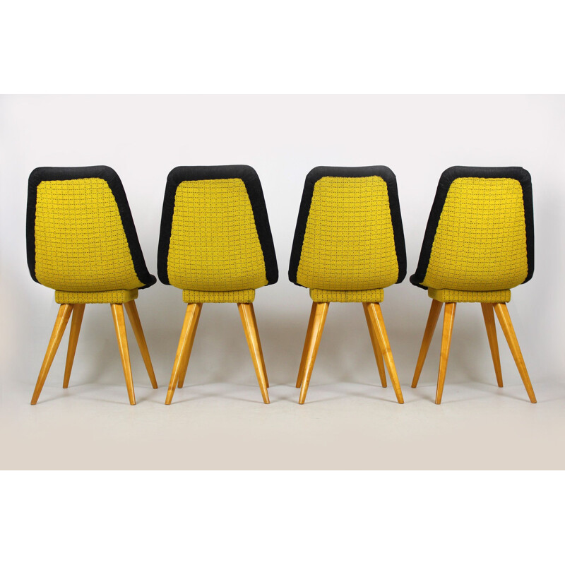 Ensemble de 4 chaises vintage gris et jaunes de Drevovyroba Ostrava, Tchécoslovaquie 1960