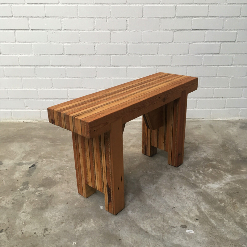 Handmade brutalist vintage wood bench