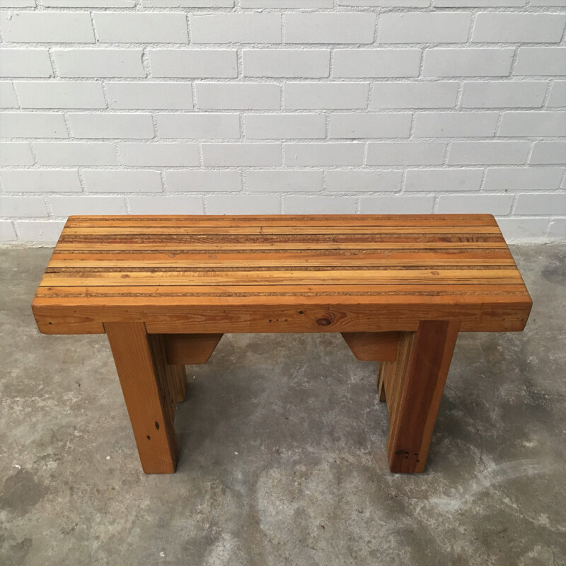 Handmade brutalist vintage wood bench