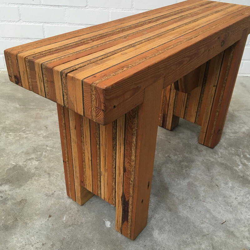 Handmade brutalist vintage wood bench
