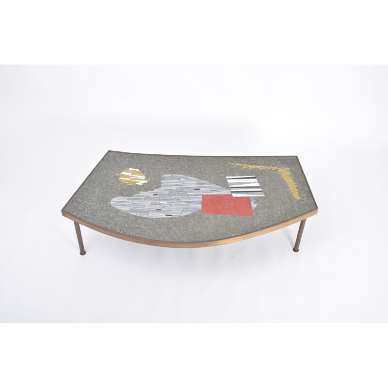 Vintage mosaic and brass coffee table by Berthold Muuller-Oerlinghausen, 1950