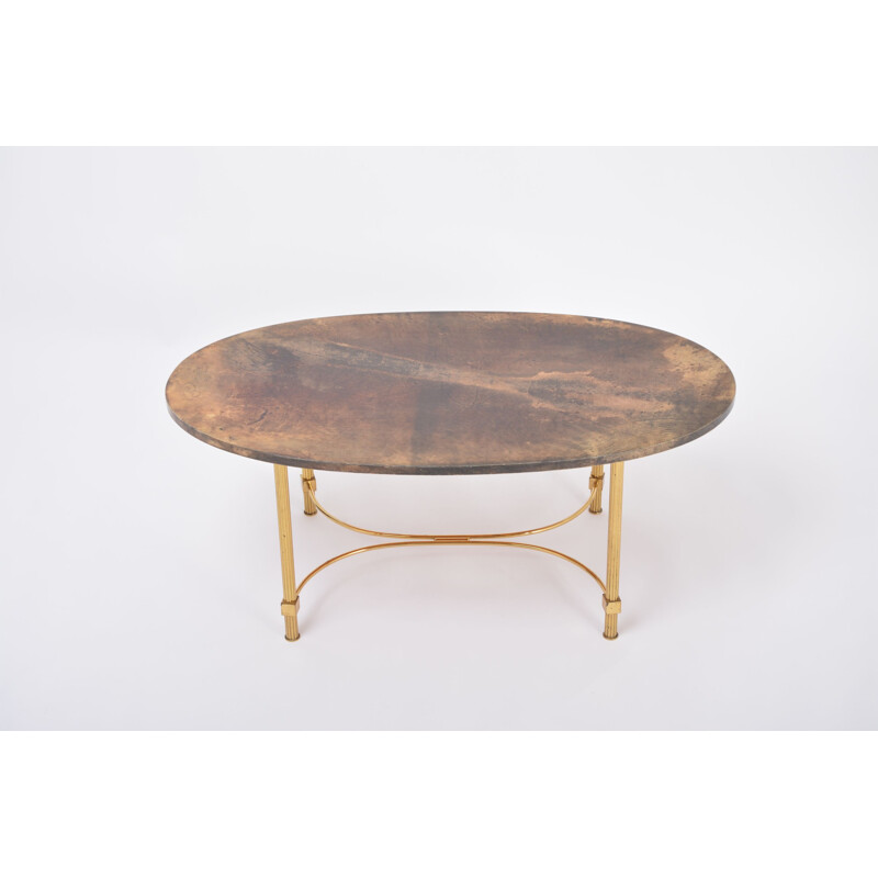 Italian mid century coffee table in goat skin and brass by Aldo Tura