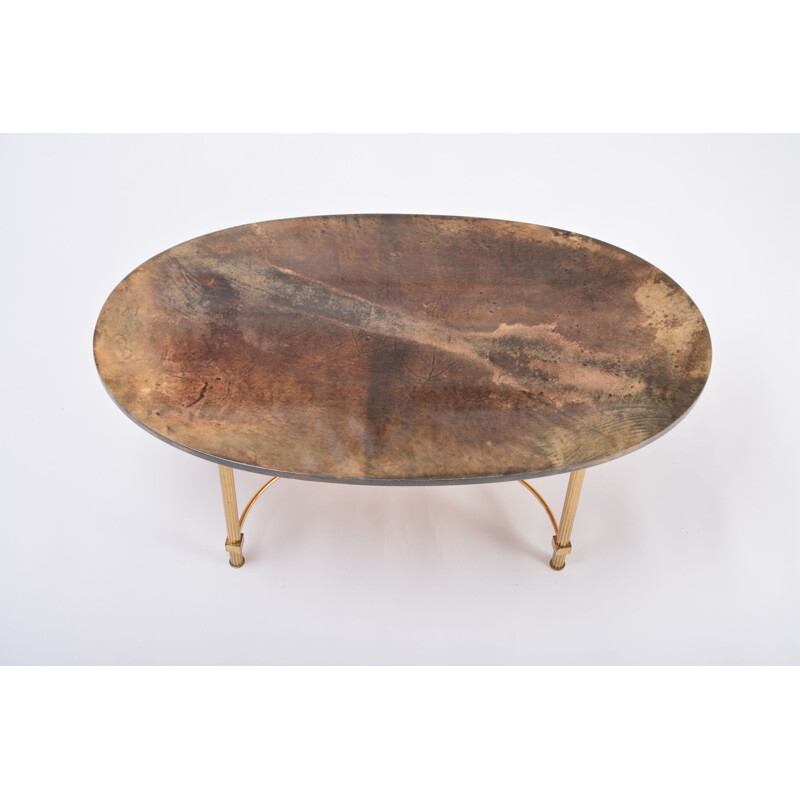 Italian mid century coffee table in goat skin and brass by Aldo Tura