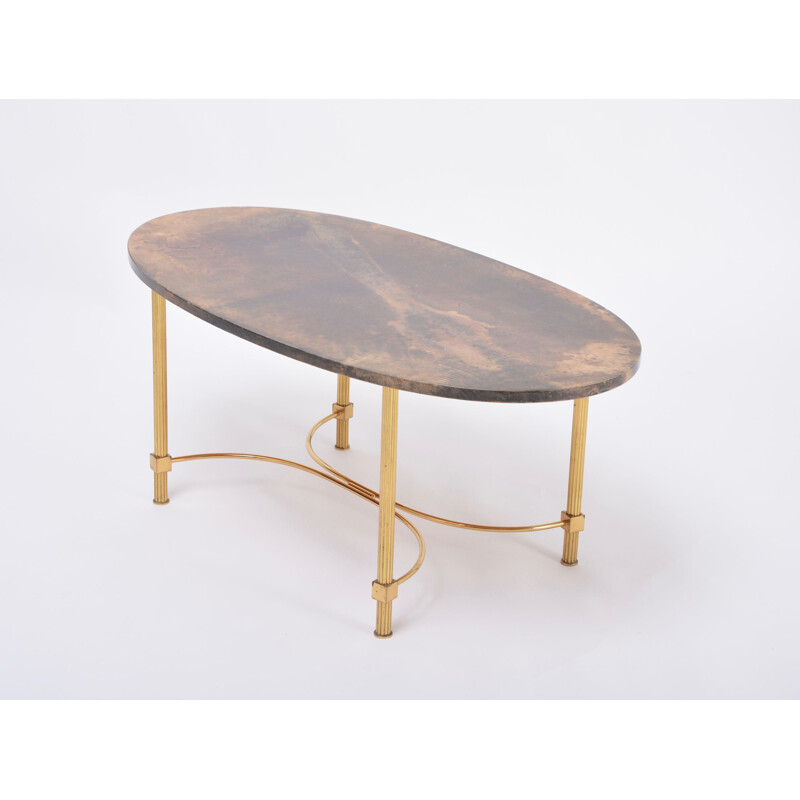 Italian mid century coffee table in goat skin and brass by Aldo Tura