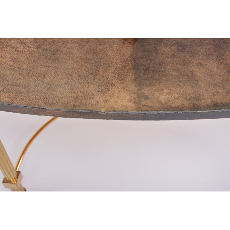 Italian mid century coffee table in goat skin and brass by Aldo Tura