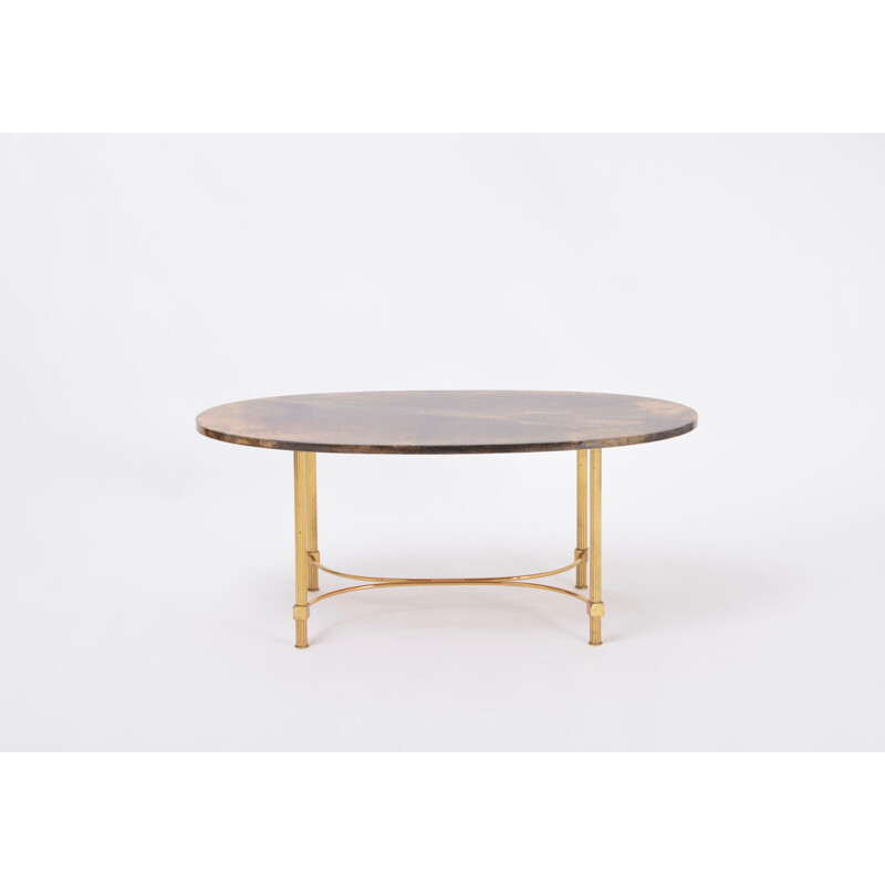 Italian mid century coffee table in goat skin and brass by Aldo Tura