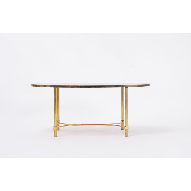 Italian mid century coffee table in goat skin and brass by Aldo Tura