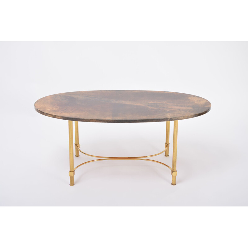 Italian mid century coffee table in goat skin and brass by Aldo Tura