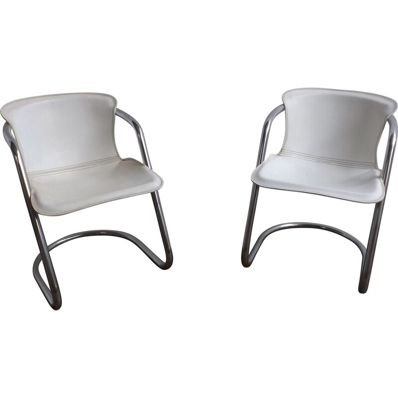 Pair of vintage white leather chairs by Metaform, Netherlands