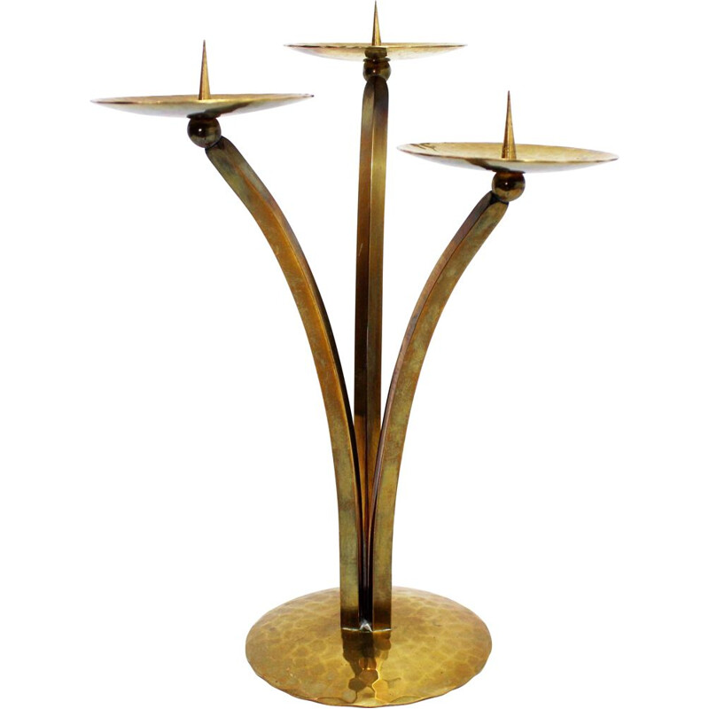 Vintage triple candlestick all in brass, 1960-1970