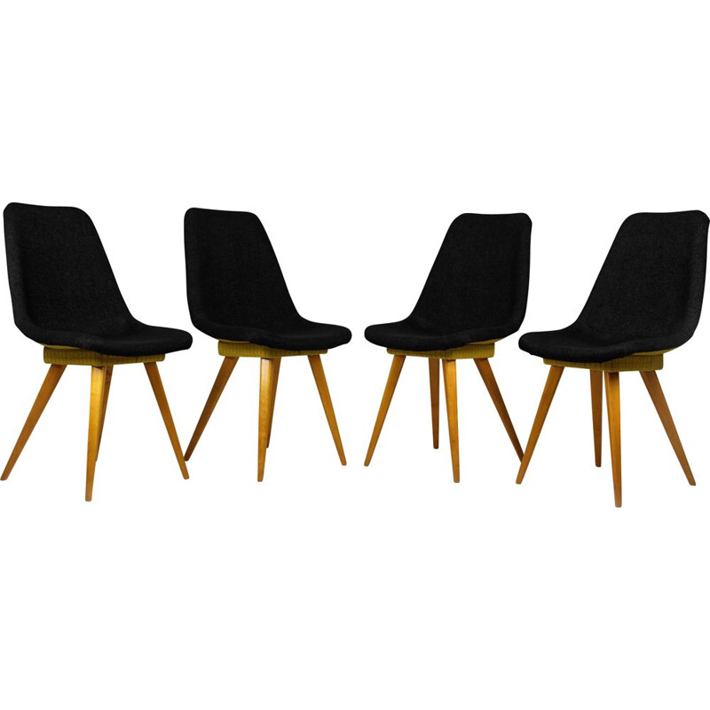 Set of 4 mid-century grey & yellow chairs from Drevovyroba Ostrava, Czechoslovakia 1960s