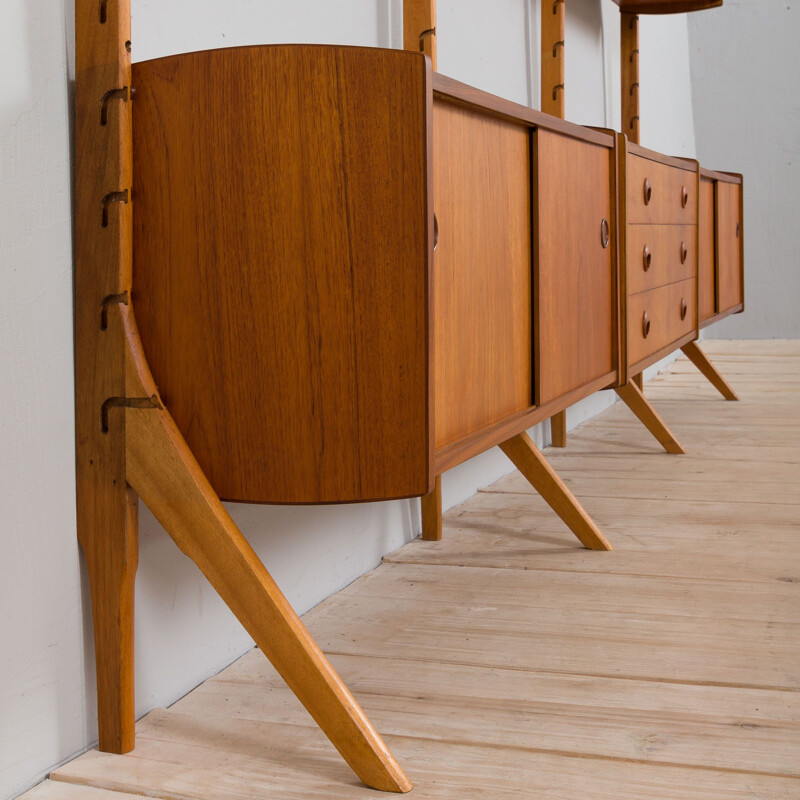 Three bay teak vintage Ergo modular wall unit by John Texmon for Blindheim Møbelfabrikk, 1970s