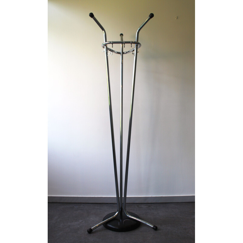 Vintage modernist coat rack in chromed metal, 1950