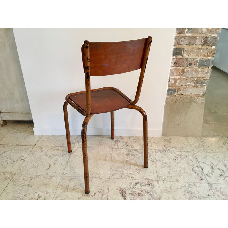 Silla escolar vintage de tubo de acero y madera