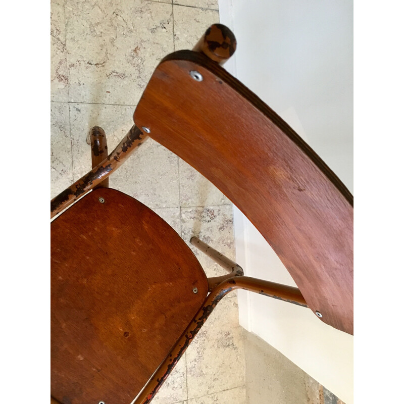 Vintage-Schulstuhl aus Stahlrohr und Holz