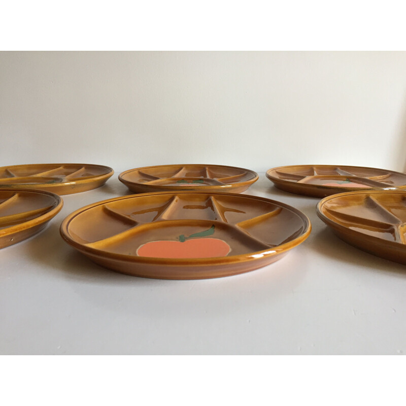 Set of 6 vintage compartmentalized plates, 1970