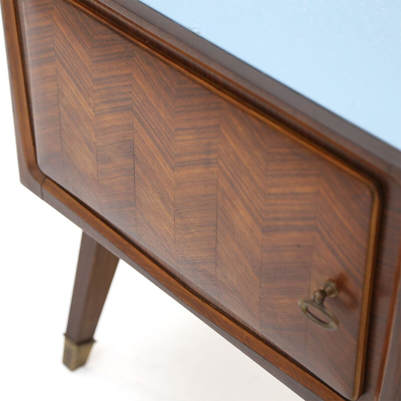 Pair of vintage wooden night stands and glass top, 1950s