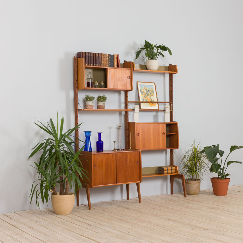 Scandinavian vintage standing Ergo wall unit in teak by John Texmon for Blindheim Møbelfabrikk, 1960s