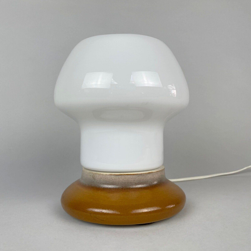 Vintage glass and ceramic table lamp by Ivan Jakeš for Osvetlovaci Sklo, Czechoslovakia 1960