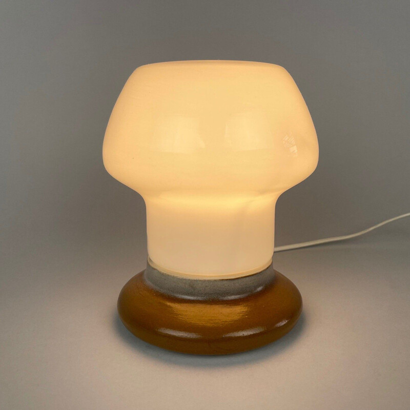 Lampe de table vintage en verre et céramique par Ivan Jakeš pour Osvetlovaci Sklo, Tchécoslovaquie 1960