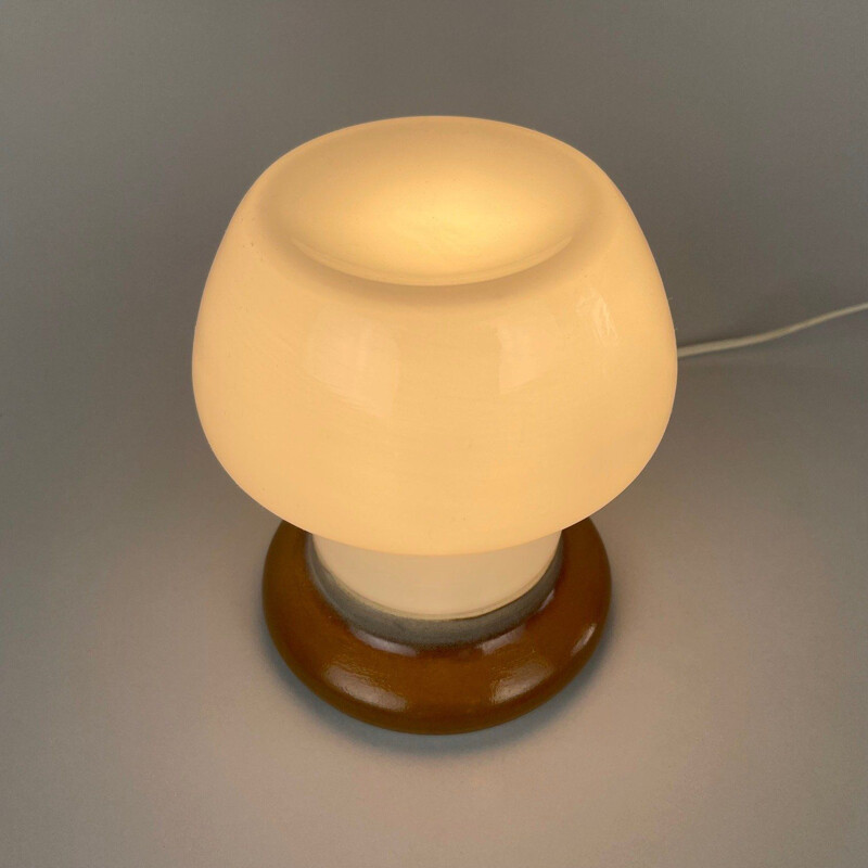 Vintage glass and ceramic table lamp by Ivan Jakeš for Osvetlovaci Sklo, Czechoslovakia 1960