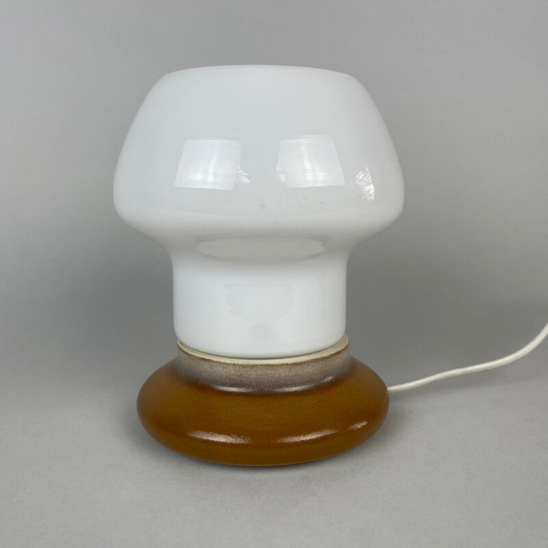 Vintage glass and ceramic table lamp by Ivan Jakeš for Osvetlovaci Sklo, Czechoslovakia 1960