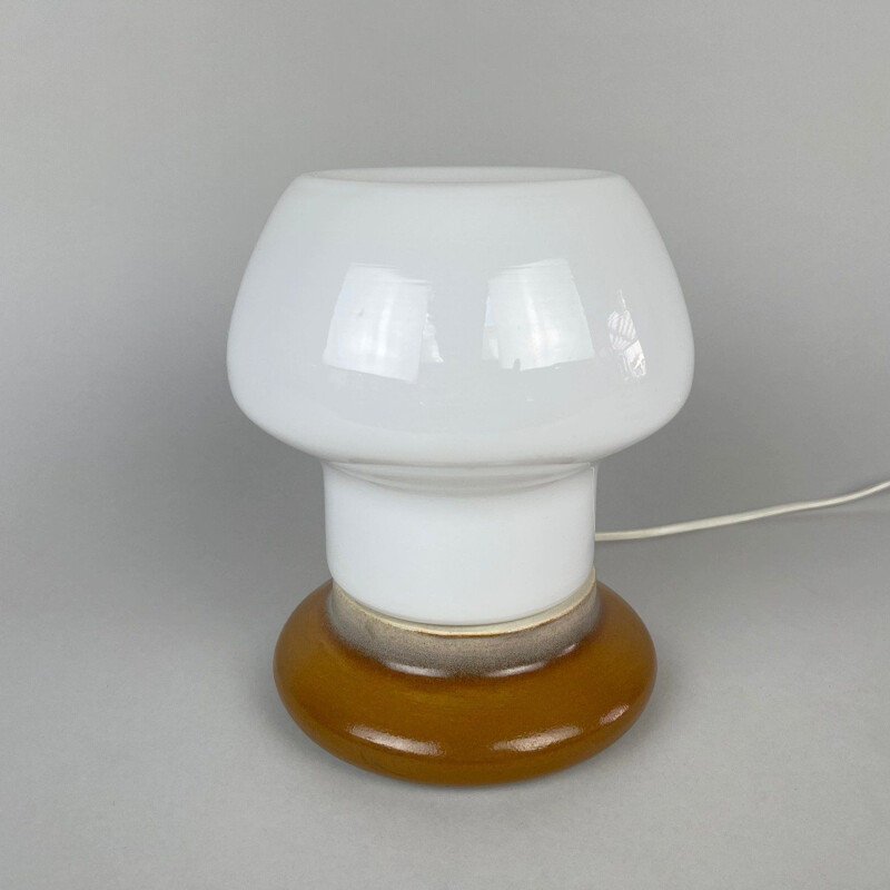 Vintage glass and ceramic table lamp by Ivan Jakeš for Osvetlovaci Sklo, Czechoslovakia 1960