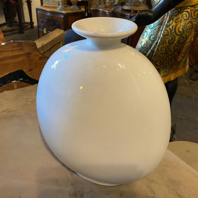 Set of 3 vintage modernist white ceramic Italian vases, 1970s