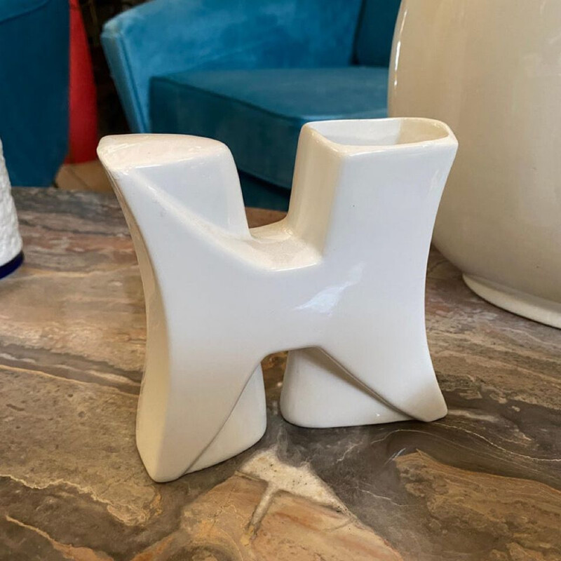 Ensemble de 3 vases italiens vintage moderniste en céramique blanche, 1970