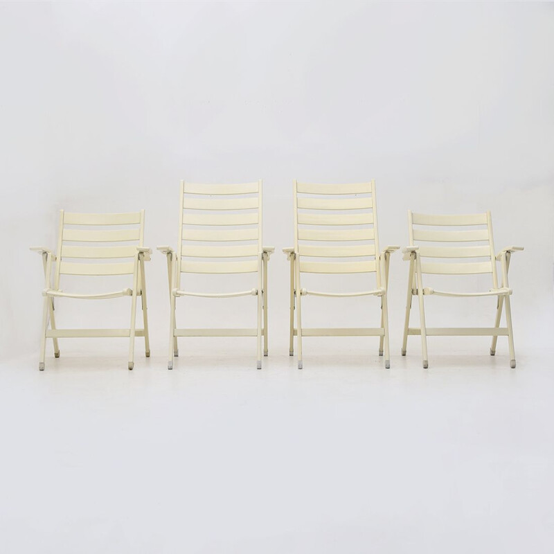 Set of 4 vintage folding solid wood outdoor armchairs, 1960s