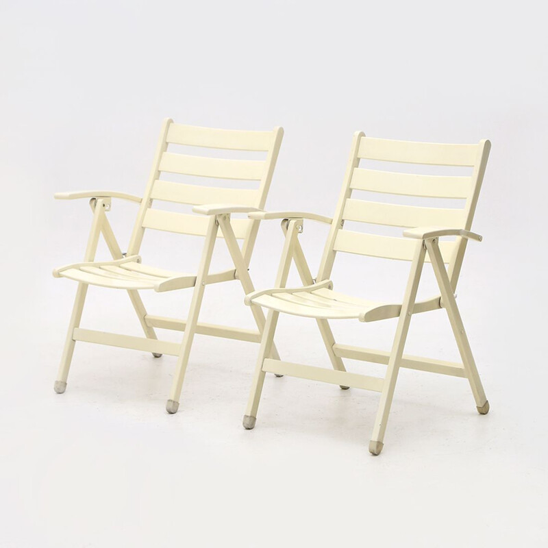 Juego de 4 sillones de exterior plegables de madera maciza vintage, 1960