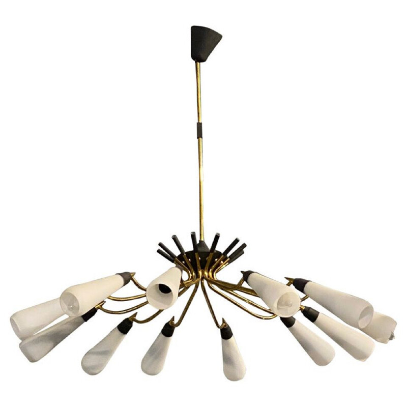 Mid-century brass and glass chandelier, Italy 1950s