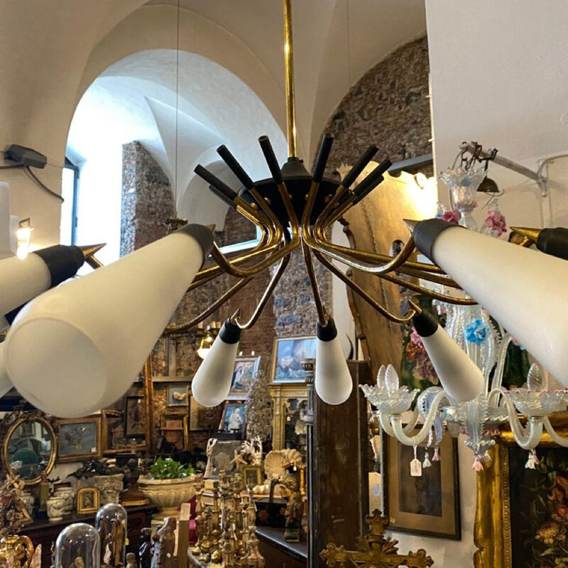 Mid-century brass and glass chandelier, Italy 1950s