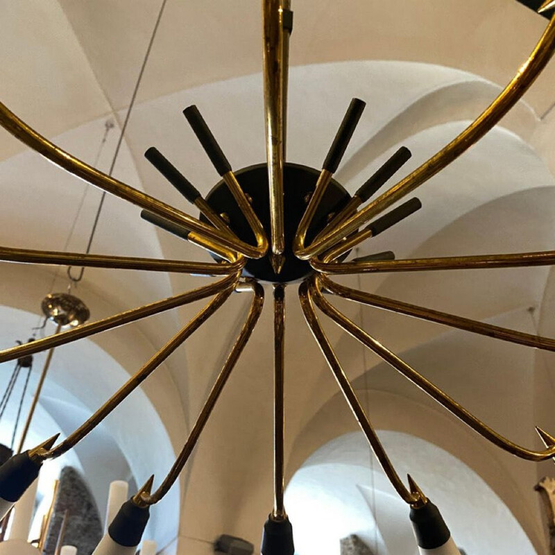 Mid-century brass and glass chandelier, Italy 1950s