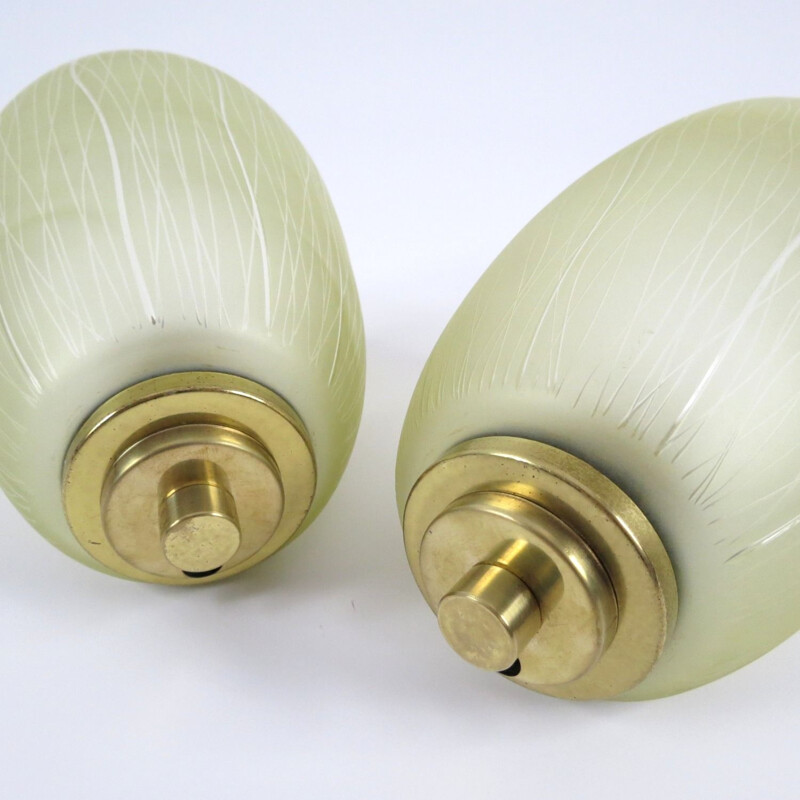 Pair of vintage glass and brass wall lamps, 1950s